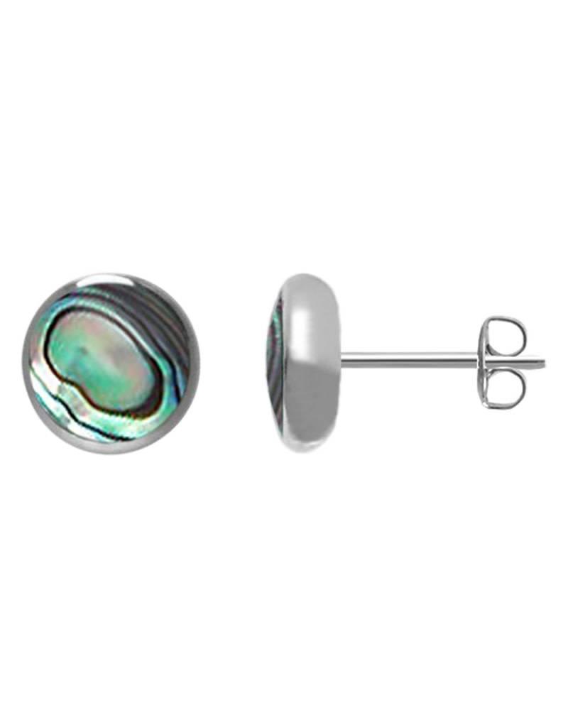 Sterling Silver Round Abalone Stud Earrings 6mm