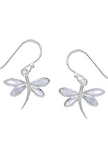 Sterling Silver Dragonfly Purple Mother of Pearl Earrings 12mm