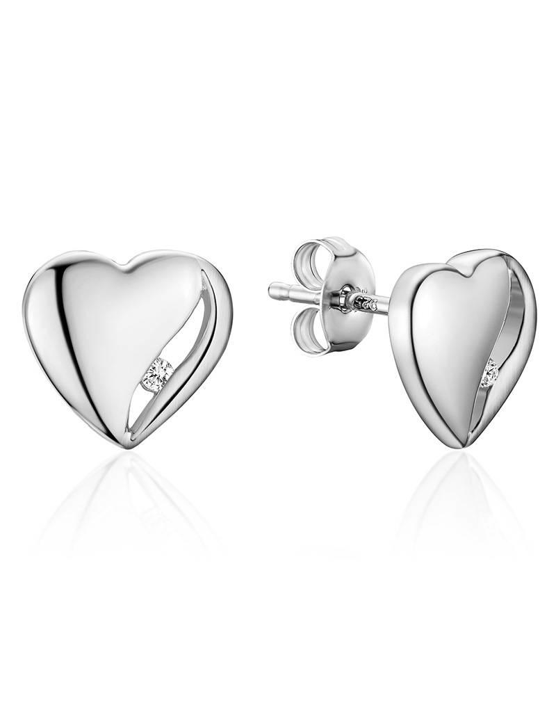 Sterling Silver Heart Diamond Stud Earrings 9mm