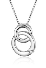 Sterling Silver Double Ring Diamond Necklace 18"