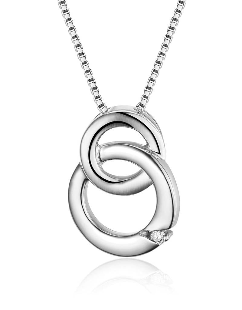 Sterling Silver Double Ring Diamond Necklace 18