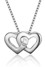 Sterling Silver Double Heart Diamond Necklace 18"