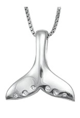 Sterling Silver Whale Tail Diamond Necklace 18"