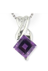 Sterling Silver Square Amethyst and Diamond Necklace 18"