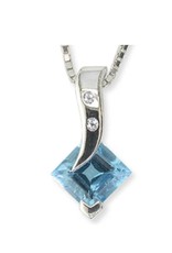 Sterling Silver Square Blue Topaz and Diamond Necklace 18"