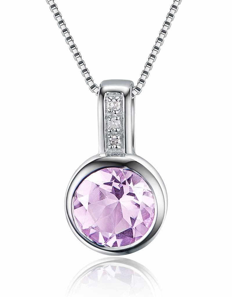 Sterling Silver Pink Amethyst and Diamond Necklace 18"