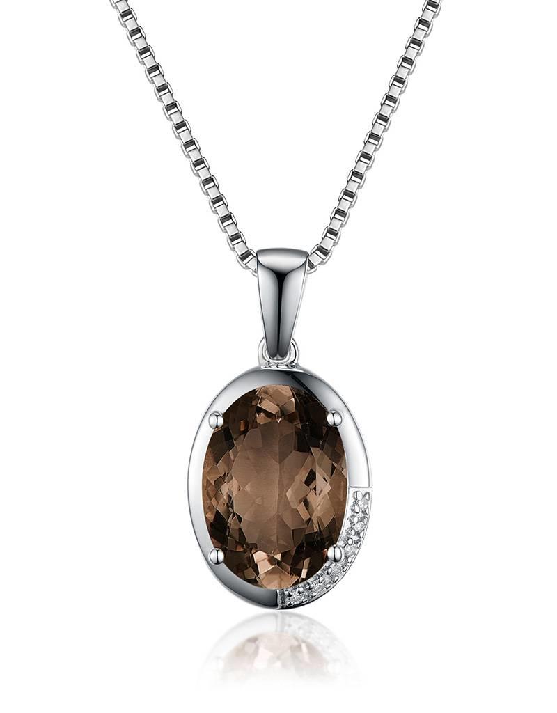 Sterling Silver Smokey Quartz and Diamond Necklace 18"