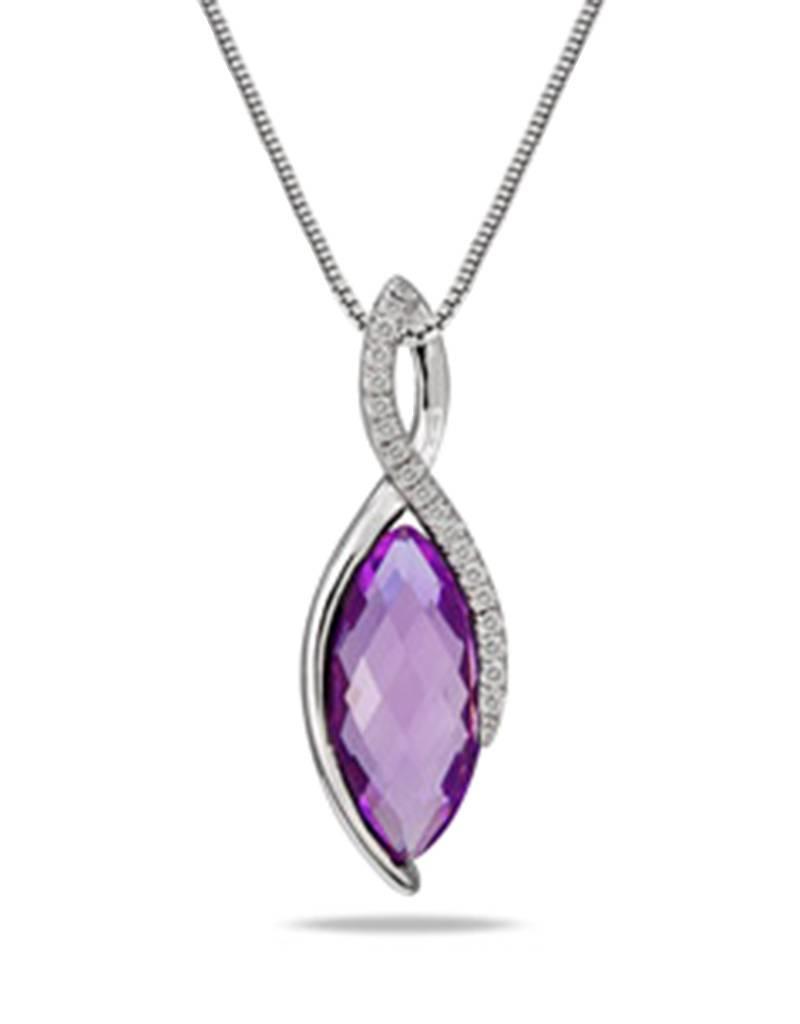 Sterling Silver Amethyst and Diamond Necklace 18"