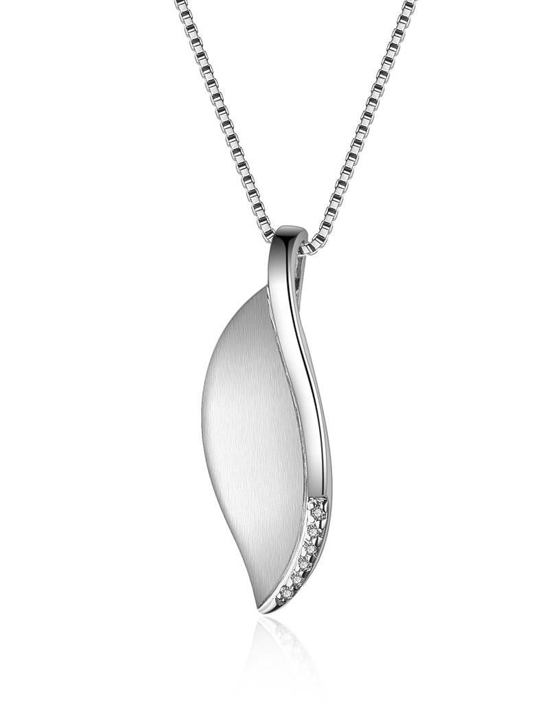 Sterling Silver Leaf Diamond Necklace 18"