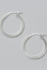 Sterling Silver 23mm Diamond Cut Square Tube Hoop Earrings