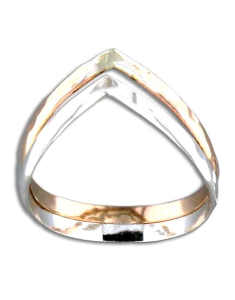 Sterling Silver and 14k Gold Filled Hammered Double V-Shaped Ring