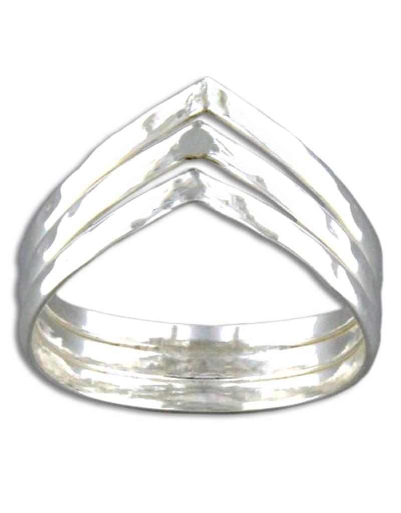 Sterling Silver 3 Band V-Shaped Hammered Ring
