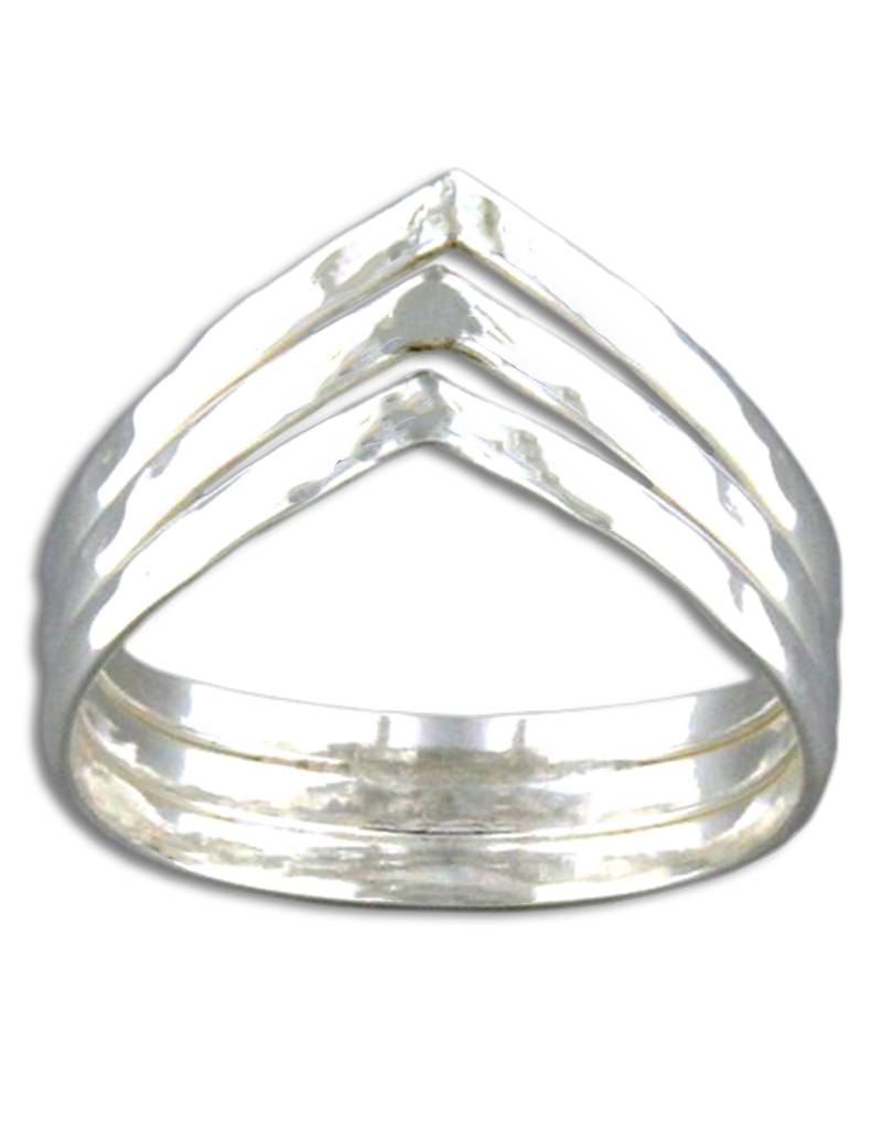 Sterling Silver 3 Band VShaped Hammered Ring Simply Sterling