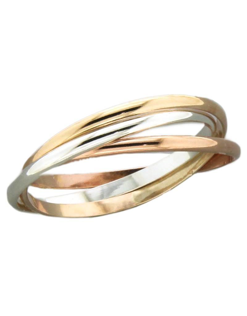 Sterling Silver w/ 14k Rose and Yellow Gold-Filled Rolling Band Tritone Ring