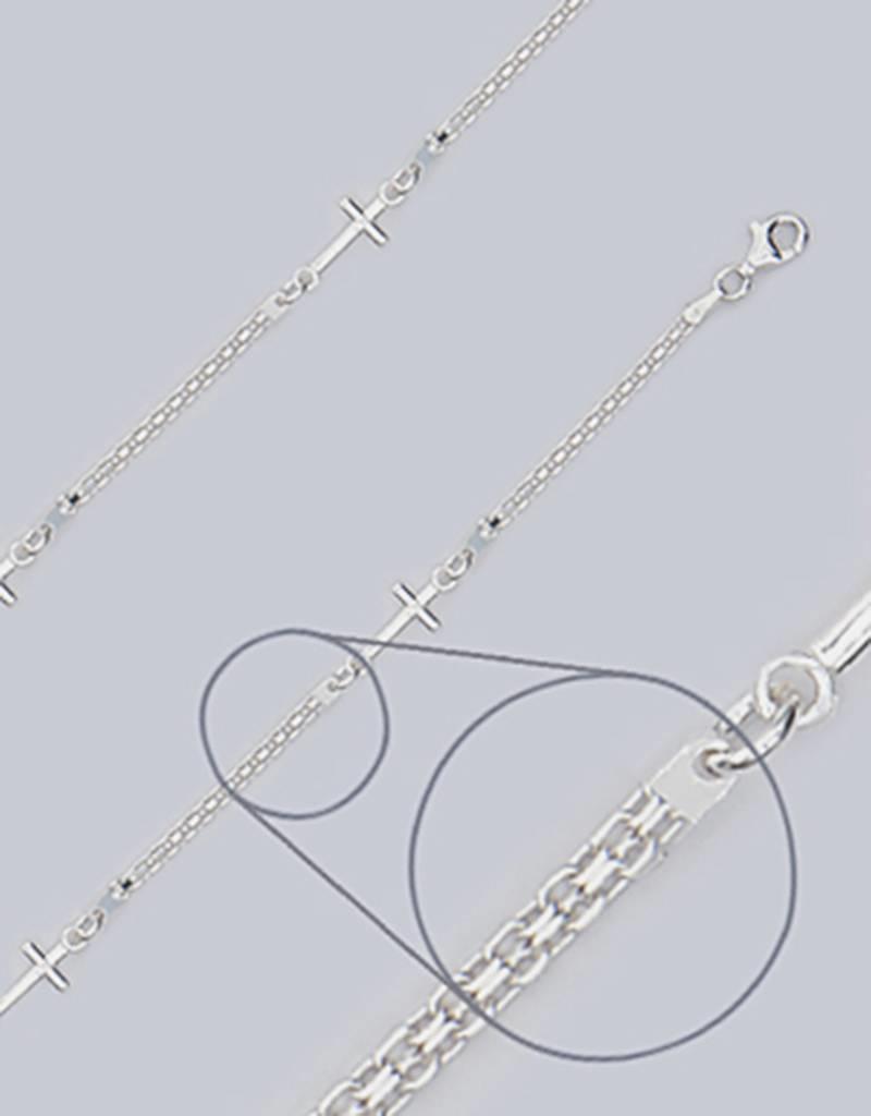 Sterling Silver Sideways Cross Anklet 9"+2" Extender