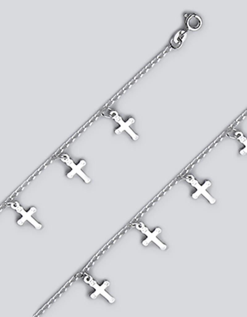 Sterling Silver Cross Dangle Bracelet 7"