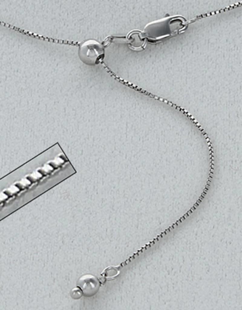 Sterling Silver Adjustable Box 015 Chain Necklace with Rhodium Finish 22"