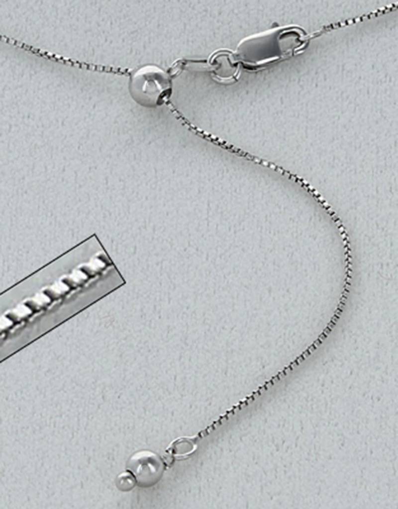 Sterling Silver Adjustable Box 015 Chain Necklace with Rhodium Finish
