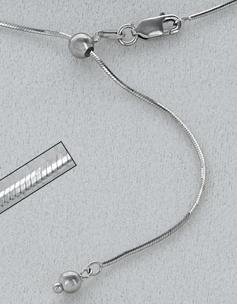 Sterling Silver Adjustable 8-Sided Snake 025 Necklace with Rhodium Finish 22"