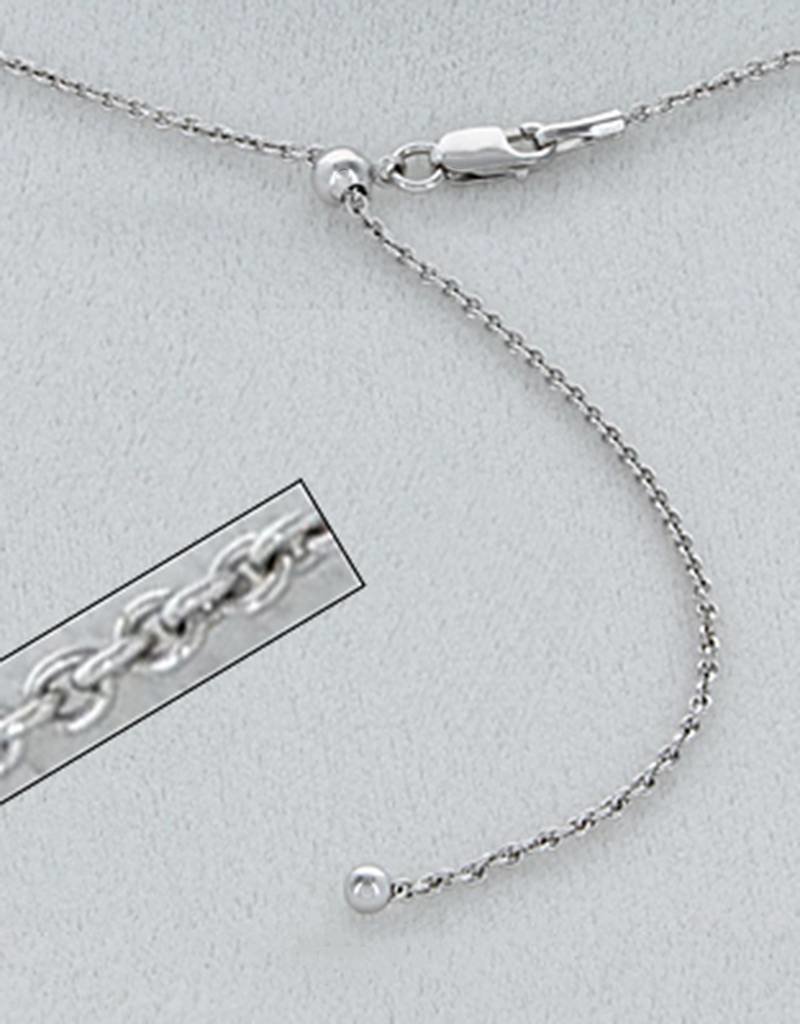 Sterling Silver Adjustable Cable 040 Chain Necklace with Rhodium Finish 22"