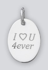 Sterling Silver Oval "I Love U 4ever" Charm 18mm