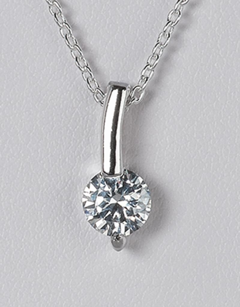 Sterling Silver 6mm Round Cubic Zirconia Slide Pendant 15mm (Chain Sold Separately)