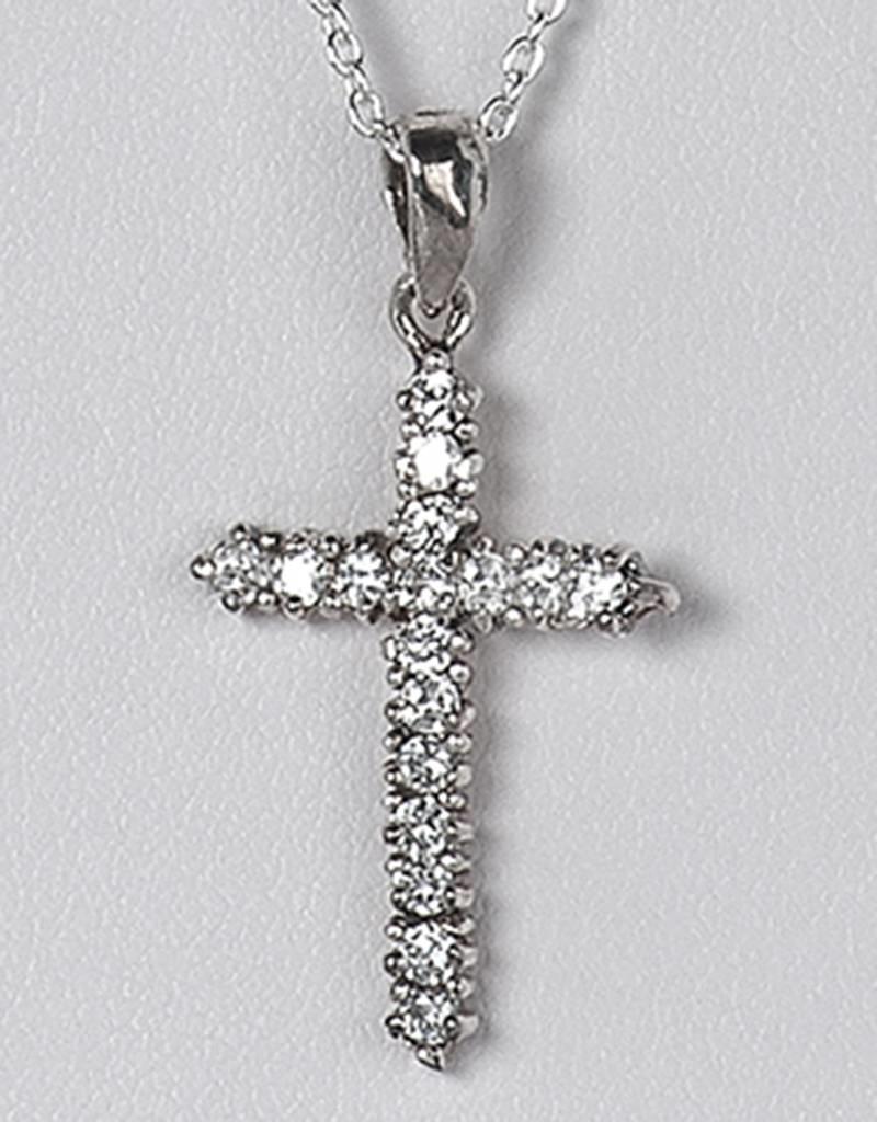 Sterling Silver Cross Cubic Zirconia Pendant 24mm (Chain Sold Separately)