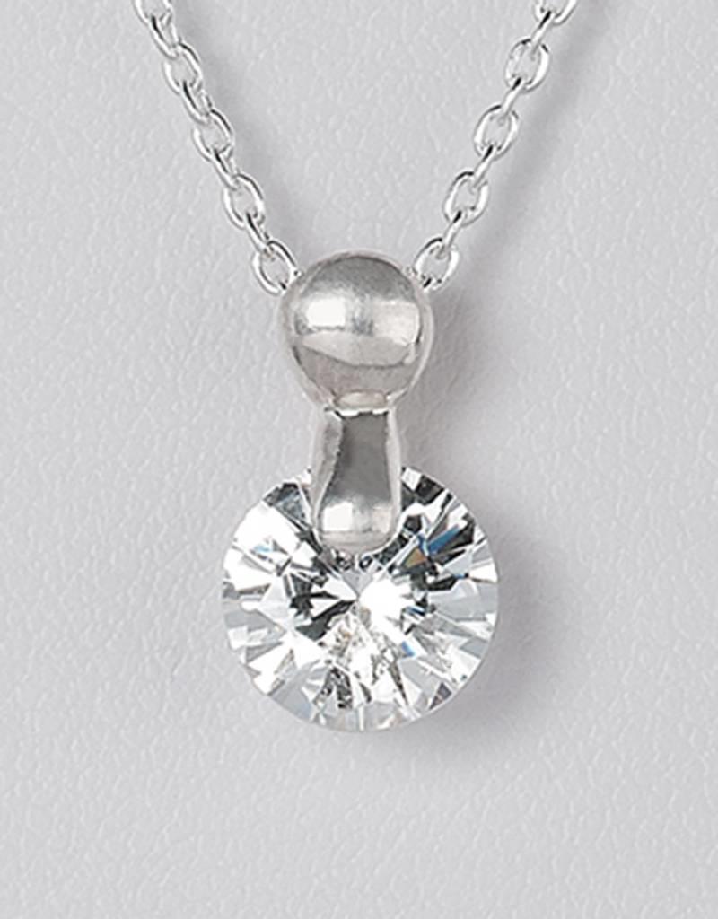 Sterling Silver Round CZ Slide Pendant 8mm (Chain Sold Separately)