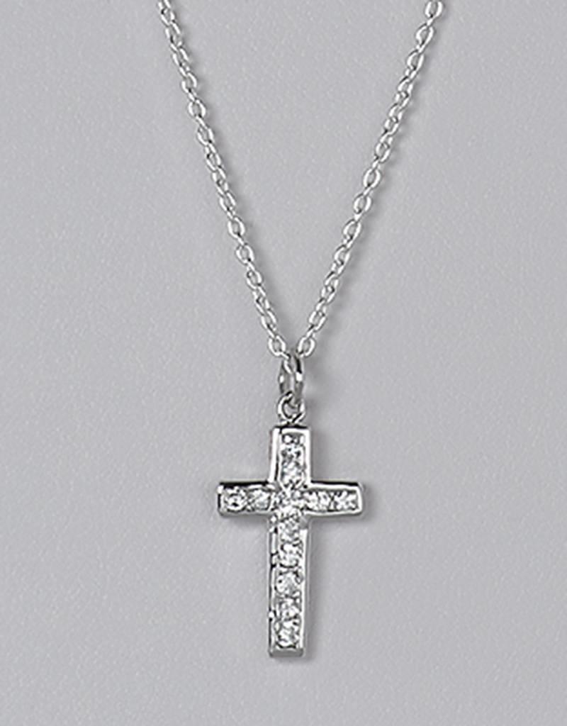 Sterling Silver Cross with Channel Set Cubic Zirconia Pendant 18mm (Chain Sold Separately)