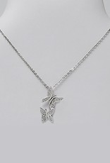 Sterling Silver Butterflies with Cubic Zirconia Necklace 16"+2" Extender