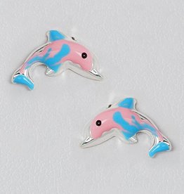 Pink Dolphin Stud Earrings 11mm