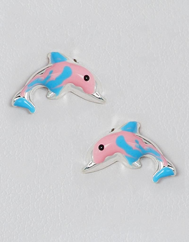 Sterling Silver Pink Dolphin Stud Earrings 11mm