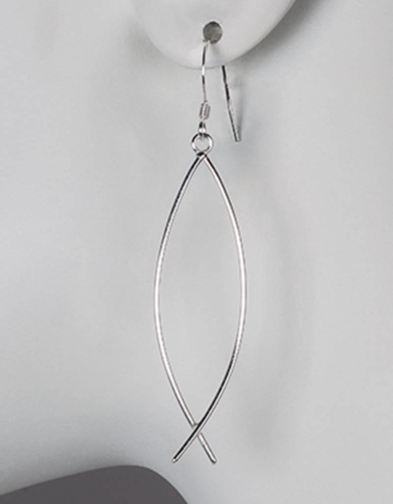 Sterling Silver Curved Wire Dangle Earrings 48mm