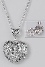 Sterling Silver Heart Locket with Cubic Zirconia Necklace 16"+2" Extender