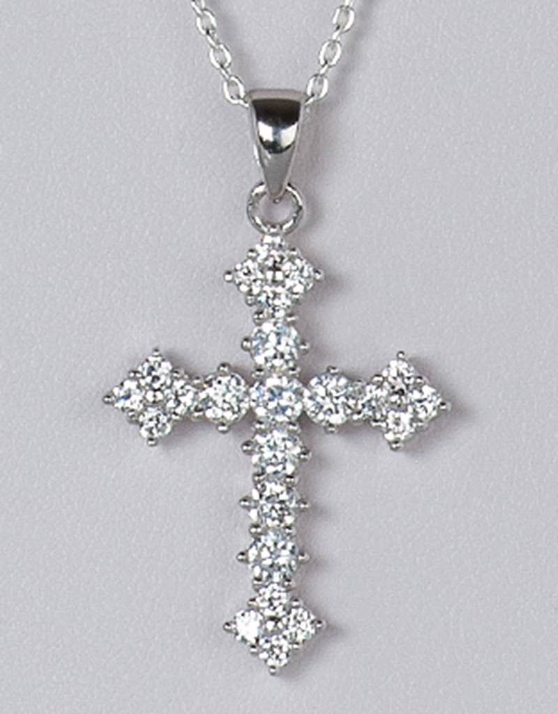 Sterling Silver Cross Cubic Zirconia Pendant 27mm Simply Sterling 0132
