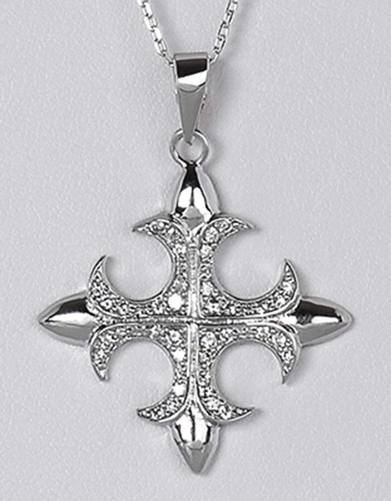 Sterling Silver CZ Cross Necklace 16"+2" Extender