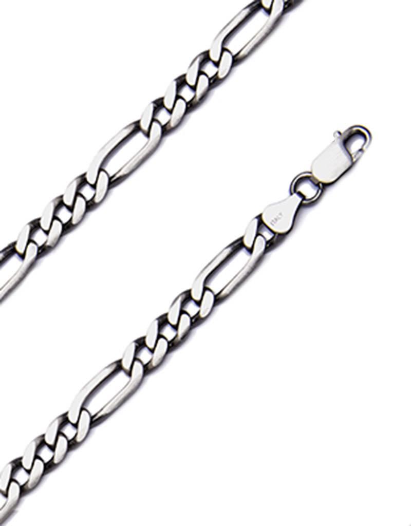 Sterling Silver Gunmetal Figaro 180 Chain Necklace