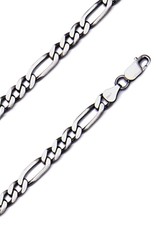 Sterling Silver Gunmetal Figaro 180 Chain Bracelet 8"