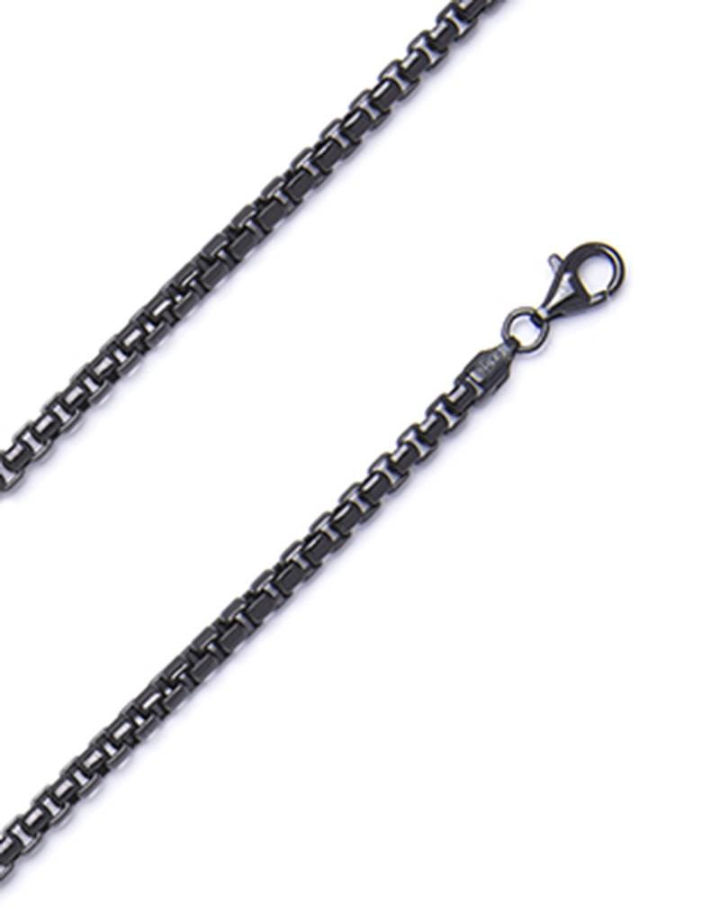 Sterling Silver Box 400 Chain Link Necklace with Black Ruthenium Finish