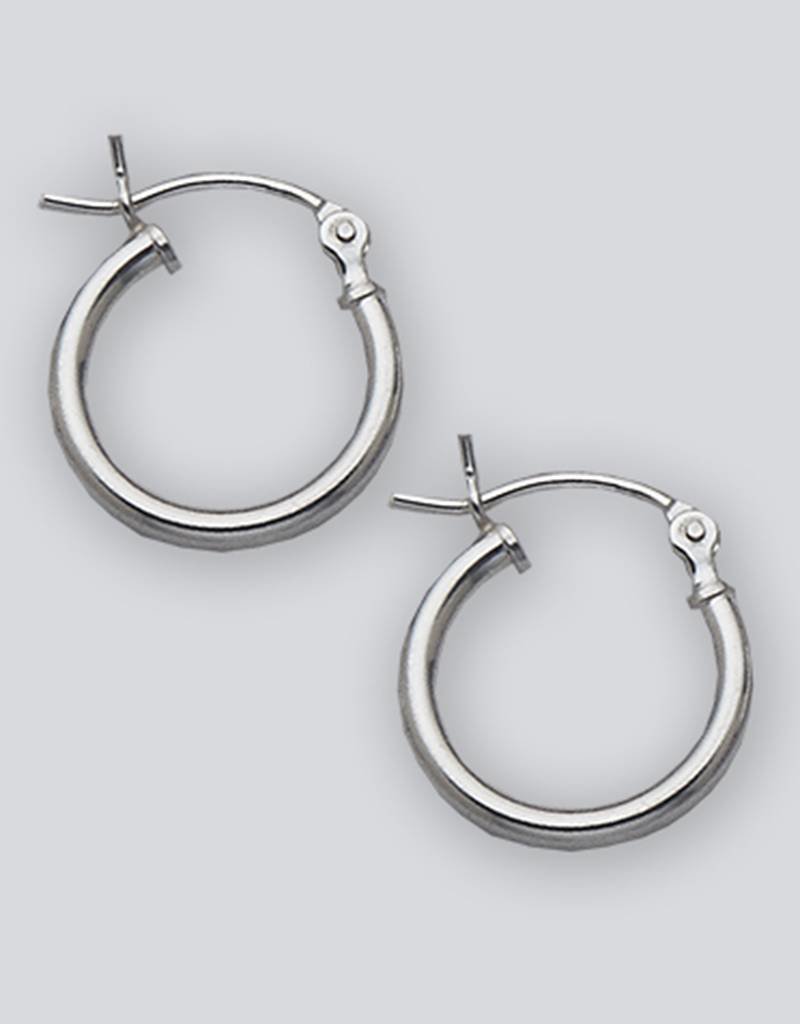 Sterling Silver Round Plain Hoop Earrings 14mm