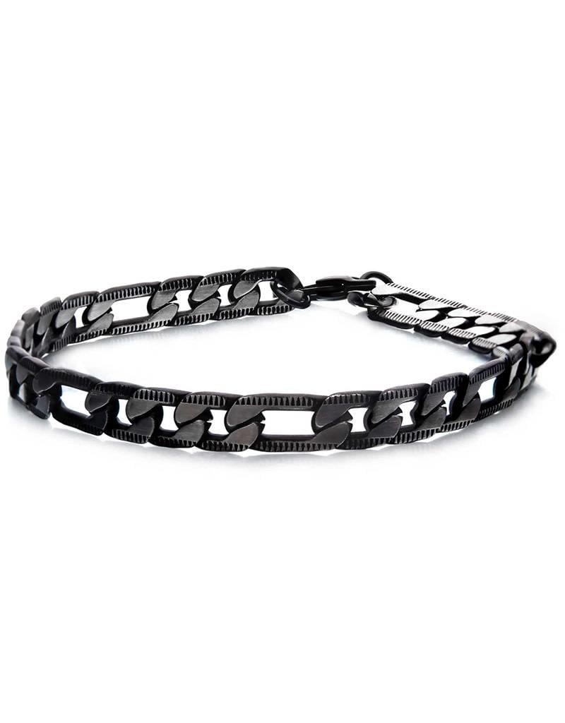 Men's Black Stainless Steel 6.5mm Diamond Cut Figaro Chain Bracelet 8.5"