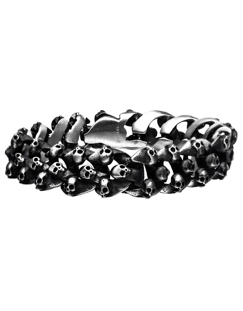 Men's Stainless Steel Brushed Skull Link Bracelet 8.5"