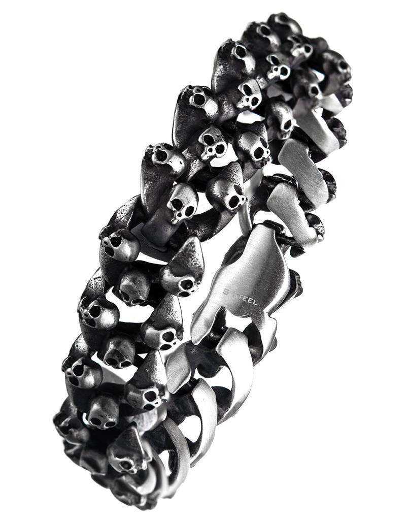 Men's Stainless Steel Brushed Skull Link Bracelet 8.5"