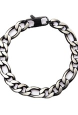 Men's Black Edge Stainless Steel 10mm Figaro Chain Bracelet 8.5"