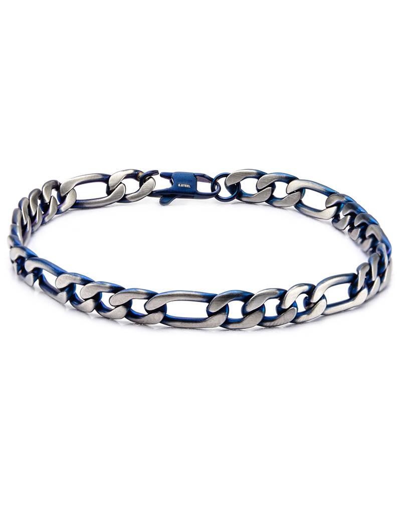 Men's Blue Edge Stainless Steel 7mm Figaro Chain Bracelet 8"