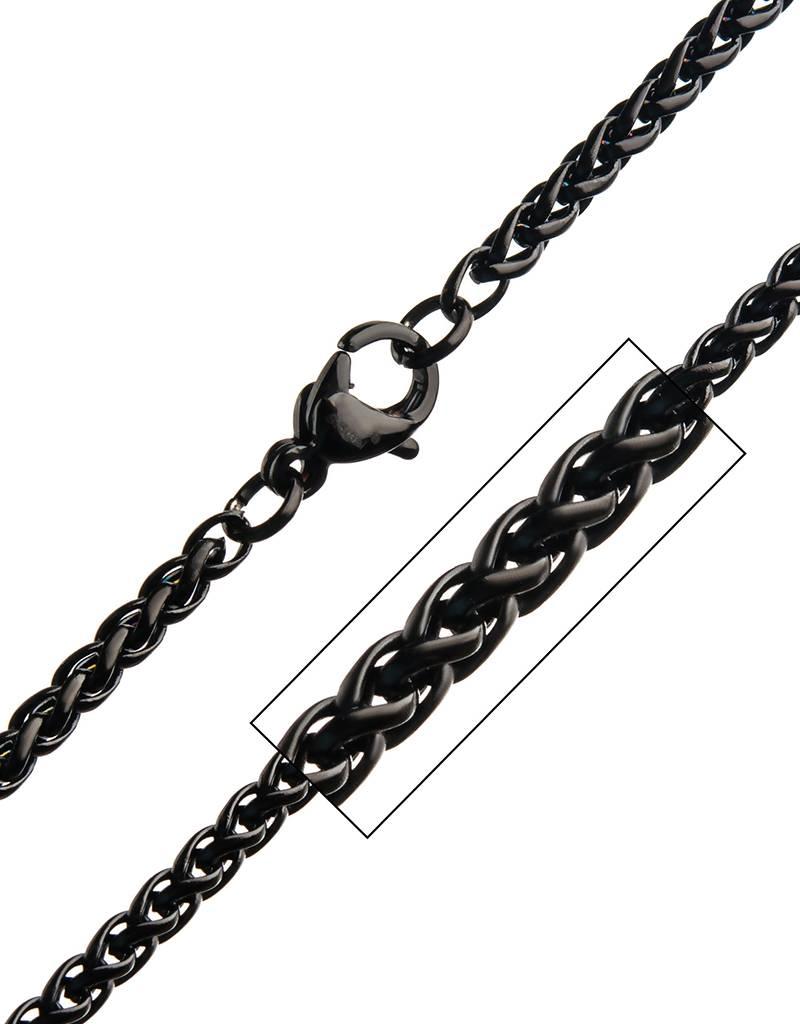 2.55mm Black Stainless Steel Wheat Chain Necklace 24"