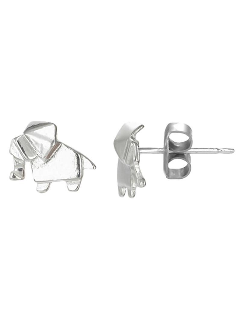 Sterling Silver Origami Elephant Stud Earrings 8mm