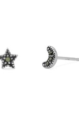 Sterling Silver Marcasite Moon and Star Stud Earrings 5mm