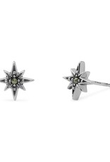 Sterling Silver Mracasite Star Stud Earrings 8mm
