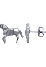 Sterling Silver Origami Horse Stud Earrings 11mm